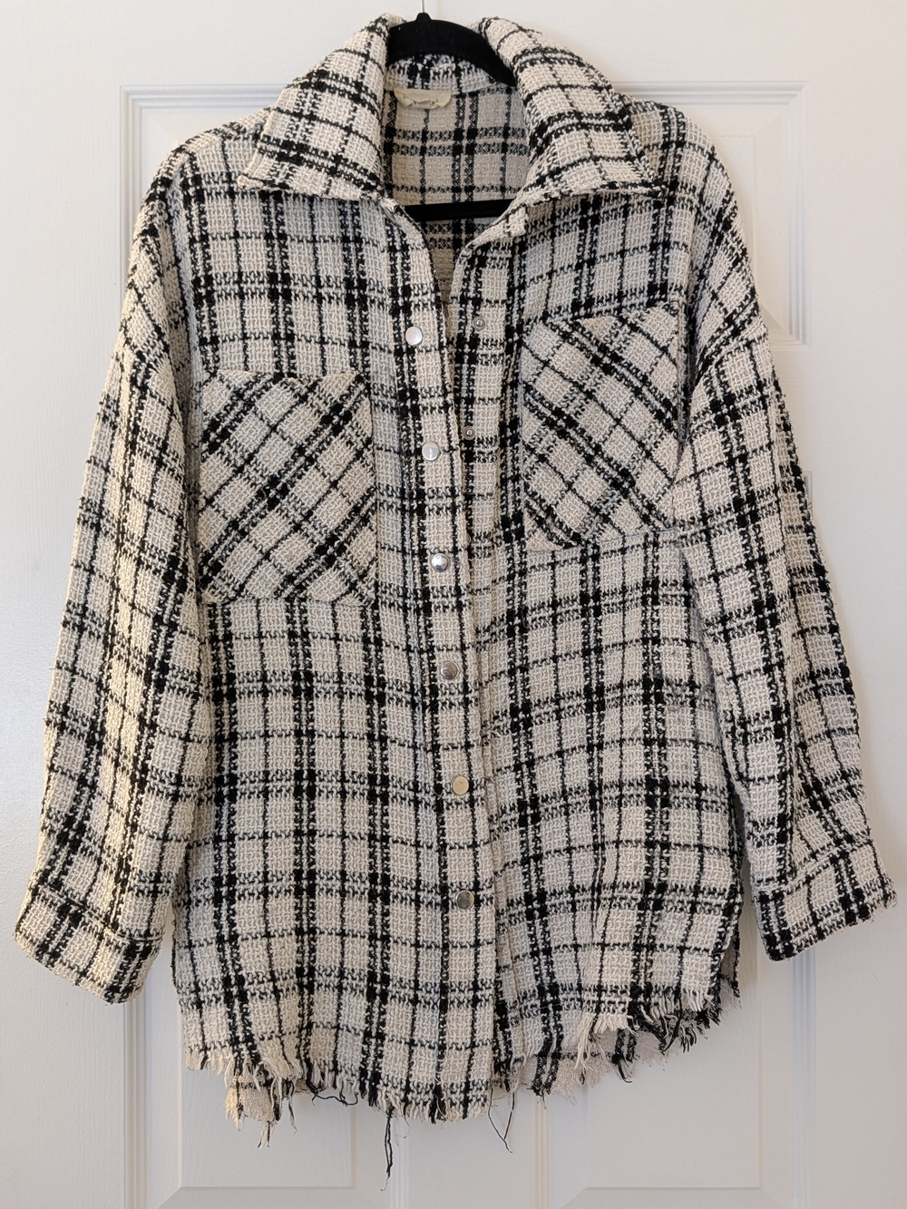Black & Ivory Plaid Button-Down Shacket